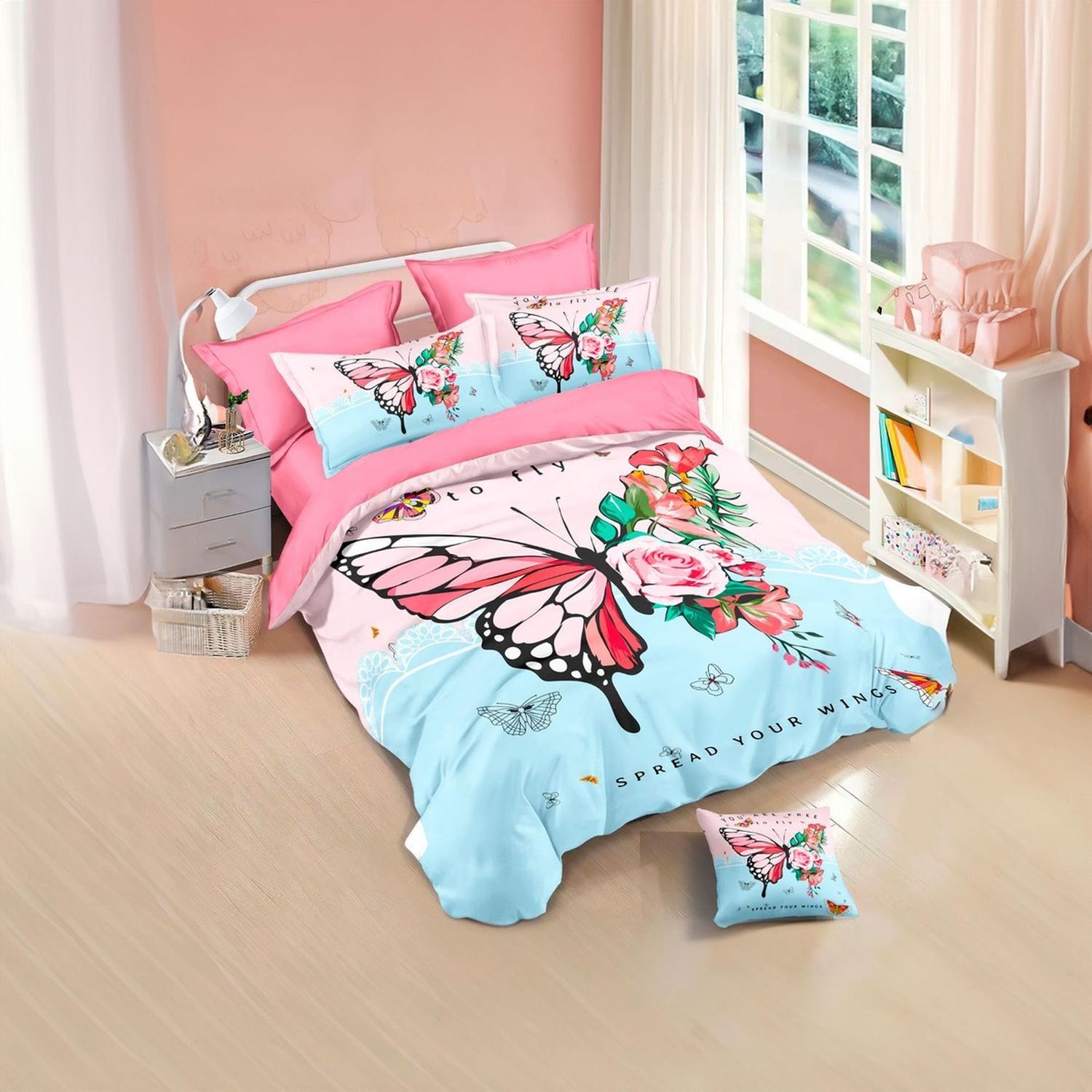 Cubrecama Quilt Verano 1.5 Plazas con Funda 50x70 -Diseño Mariposa 590-3