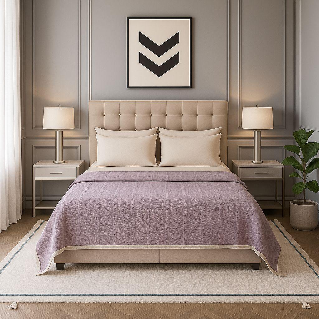 Frazada Sherpa diseño geométrico lila 160x220 ultra suave living CL-3