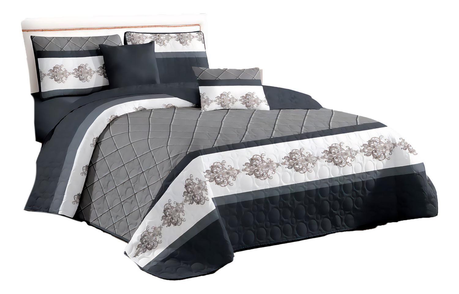 Cubre Cama King Quilt 2.5 Plazas Estampado Flores Gris- 662-0