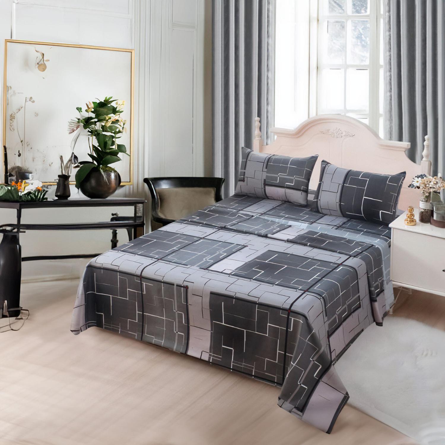 Juego De Sabanas 3.0 Algodon 200 Hilos Cuadrille Gris 598-1