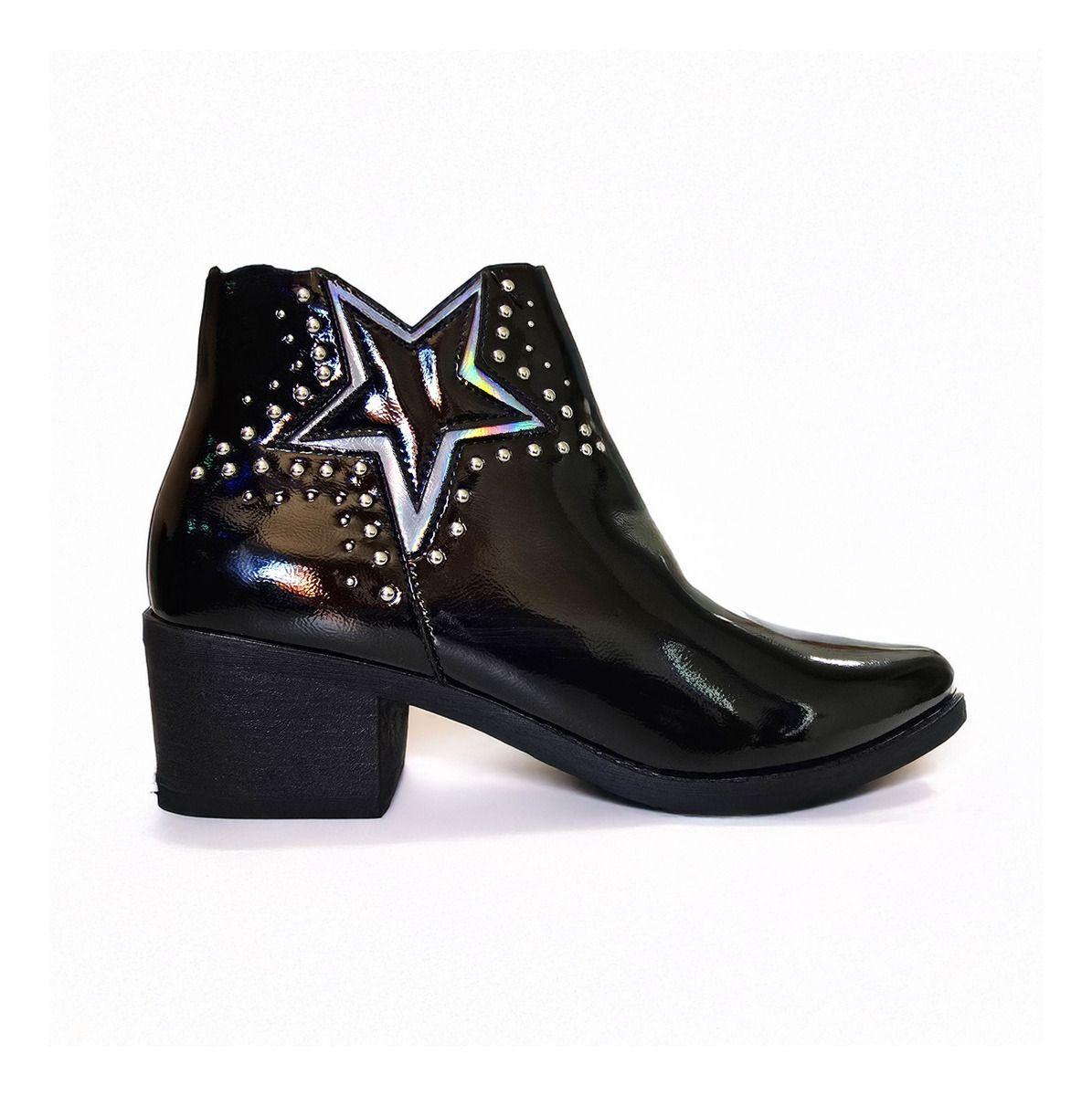 Botín Mujer Estrella | Negro Brillante Diseño Elegante - 7668-1