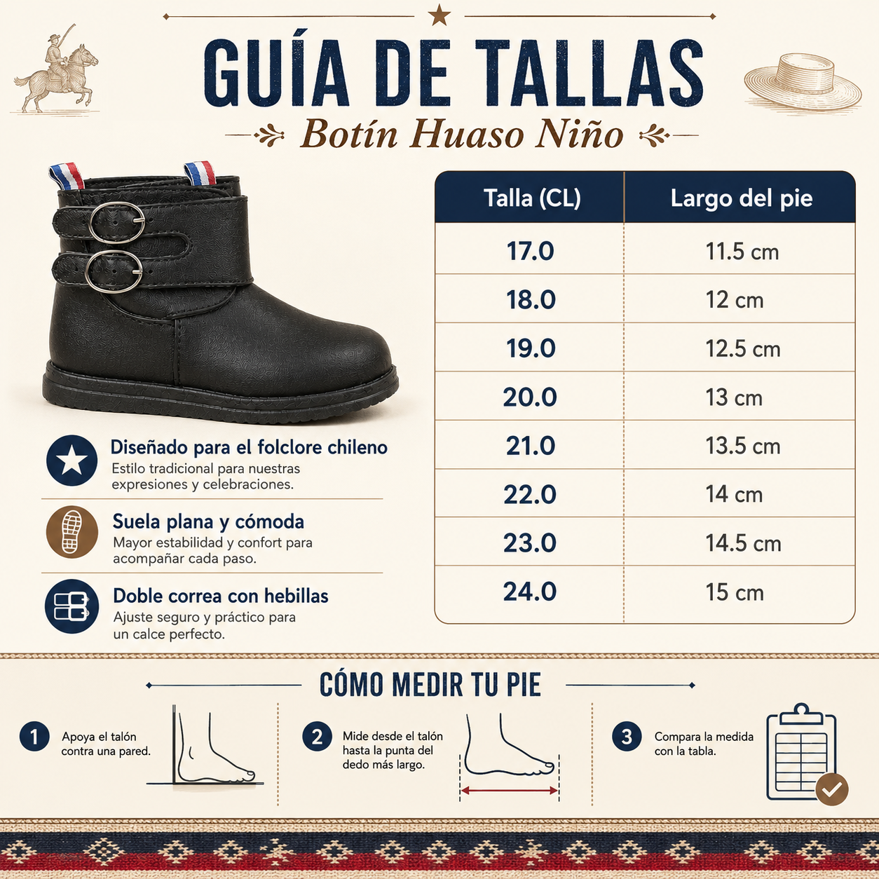Botín Huaso para Niño Suela Plana Color 7296-7