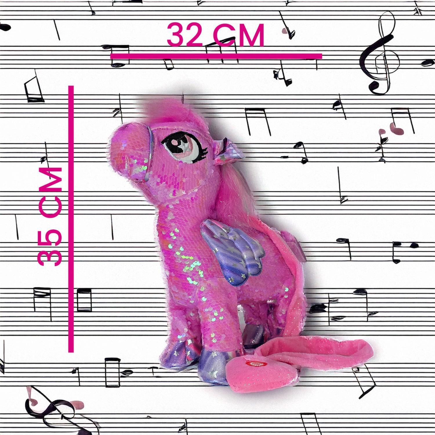 Unicornio Musical Y Bailarin Con Brillos Y Alas 35cm Fucsia-3