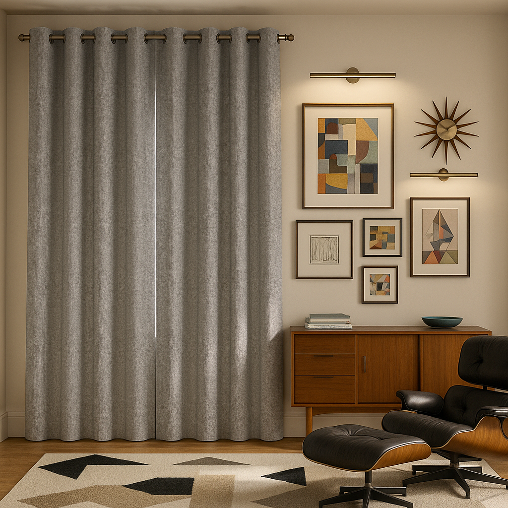 Cortina Opaca Gris Decorativa 2 Paños Forro Negro N°121-0