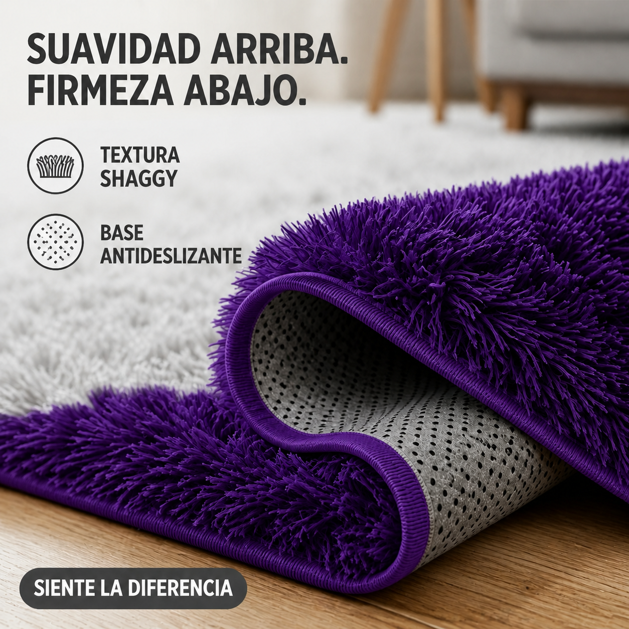 Alfombra Shaggy Pelo Medio 180×200 Antideslizante Modelo 026-7