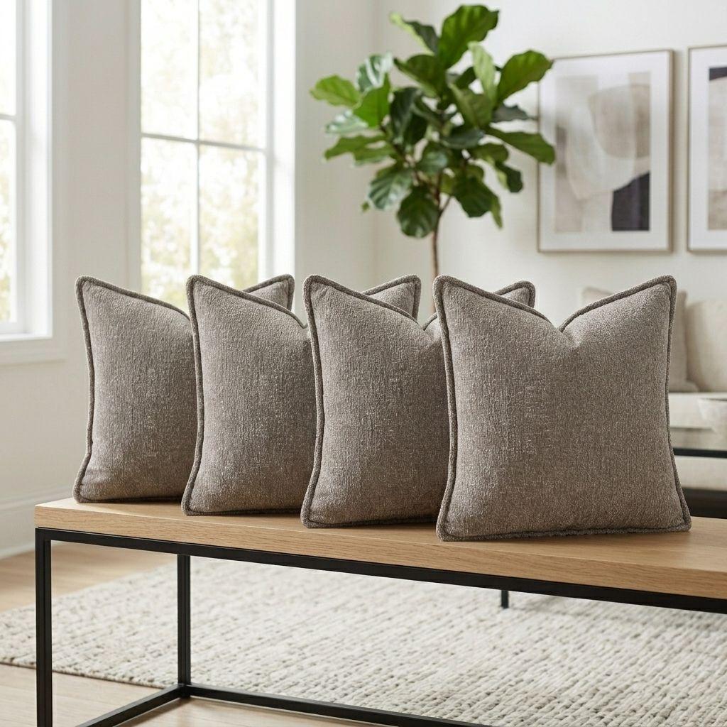 Pack 4 Fundas Decorativa Gris Borde Textura Elegante - 026-2
