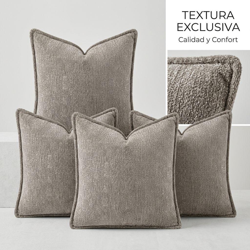 Pack 4 Fundas Decorativa Gris Borde Textura Elegante - 026-7
