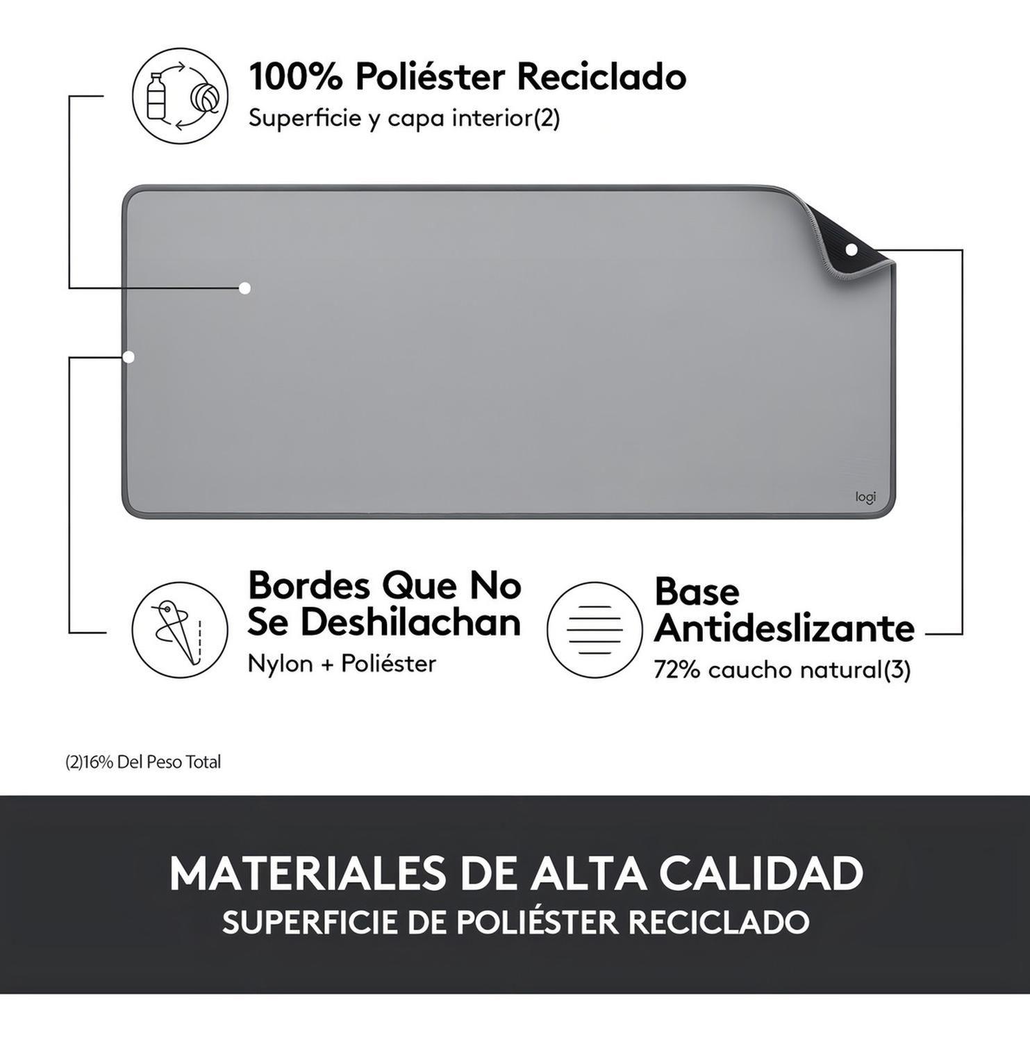 Padmouse Logitech Desk Mat Studio Grey 70x30cm Color Gris-4