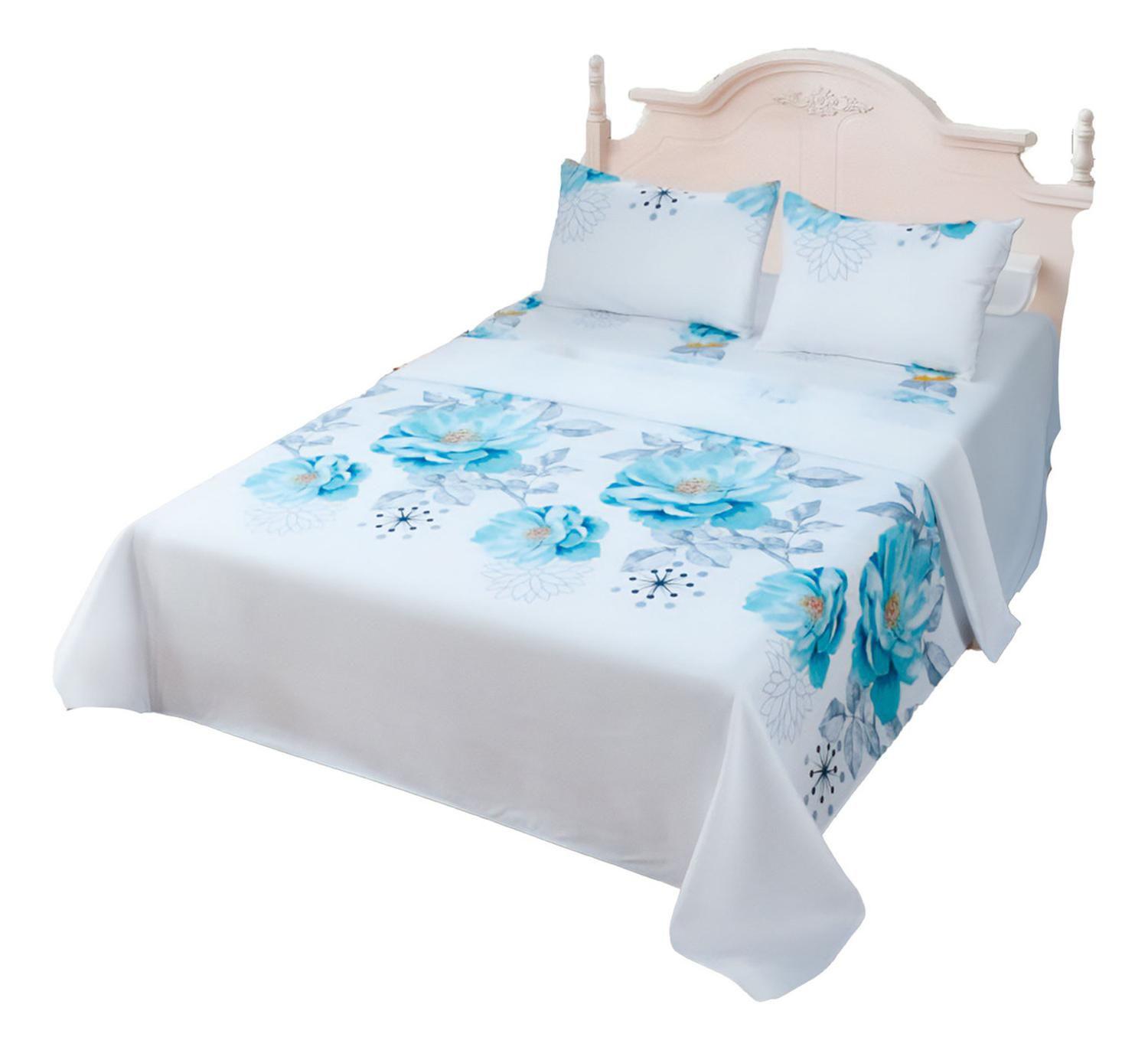 Juego De Sabanas 3.0 Algodon 200 Hilos Rosas Celeste 597-0