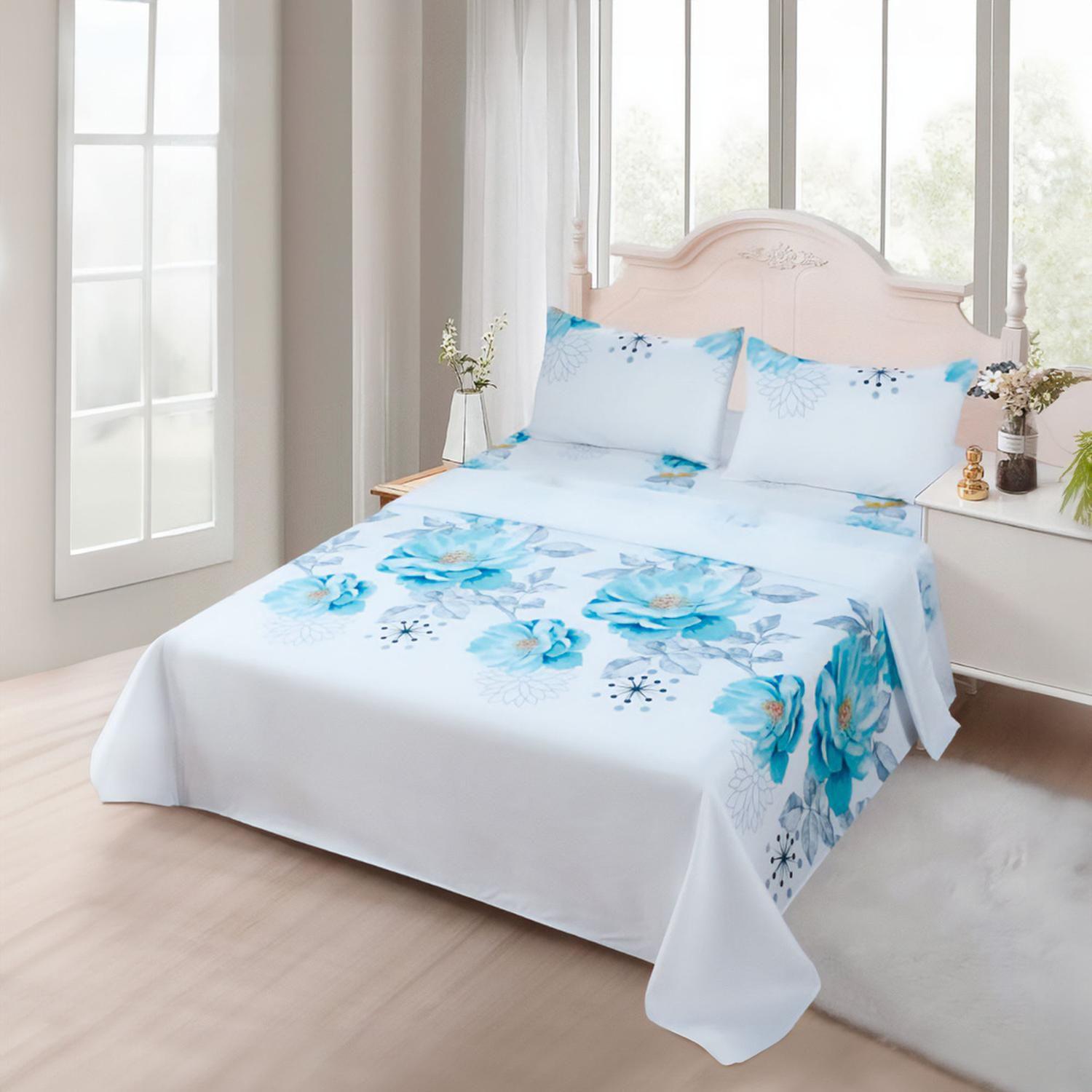 Juego De Sabanas 3.0 Algodon 200 Hilos Rosas Celeste 597-1