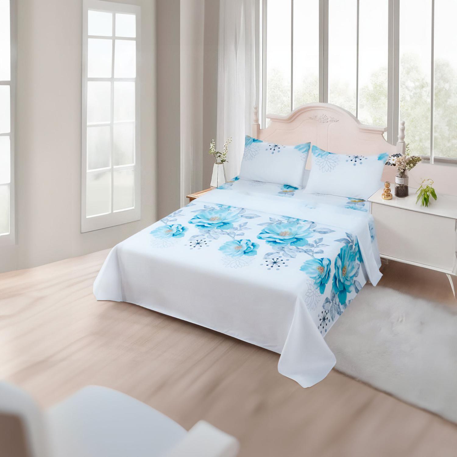 Juego De Sabanas 3.0 Algodon 200 Hilos Rosas Celeste 597-2