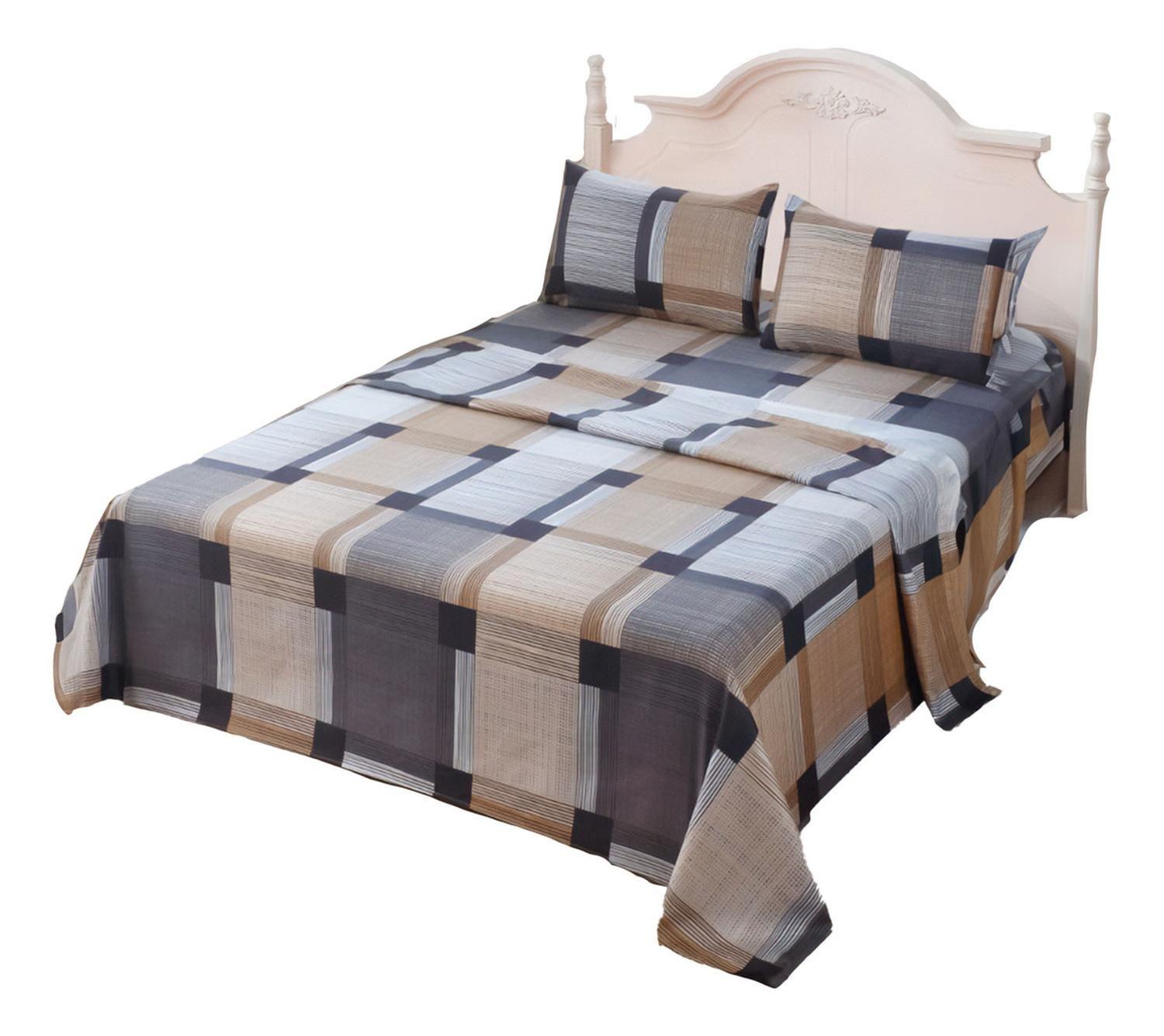 Juego De Sabanas 3.0 Algodon 200 Hilos Cuadrille Cafe 617-0