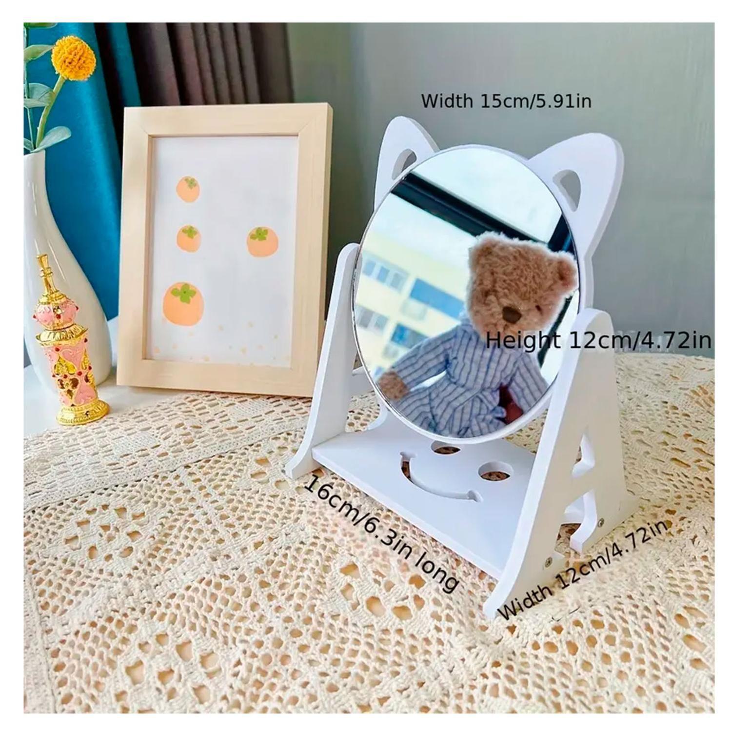 Espejo de Maquillaje 15cm con Diseño de Orejas de Gato y Organizador-1