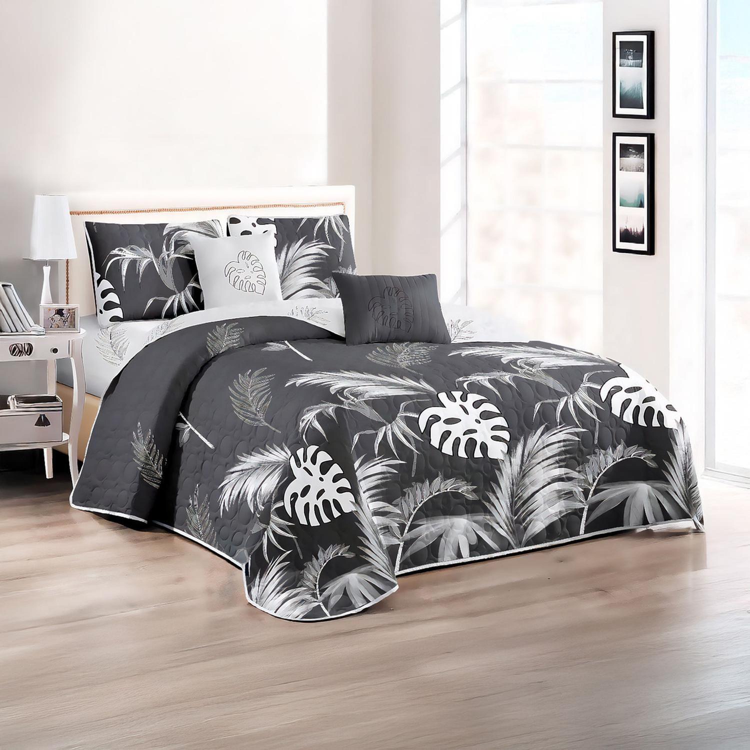 Cubre Cama King Quilt 2.5 Plaza Estampado Flor Tropical 660-1