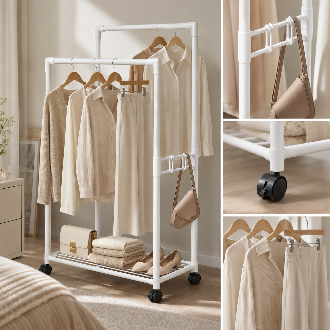Perchero Plegable Metálico Armonia para Ropa 120 cm Blanco 027-2