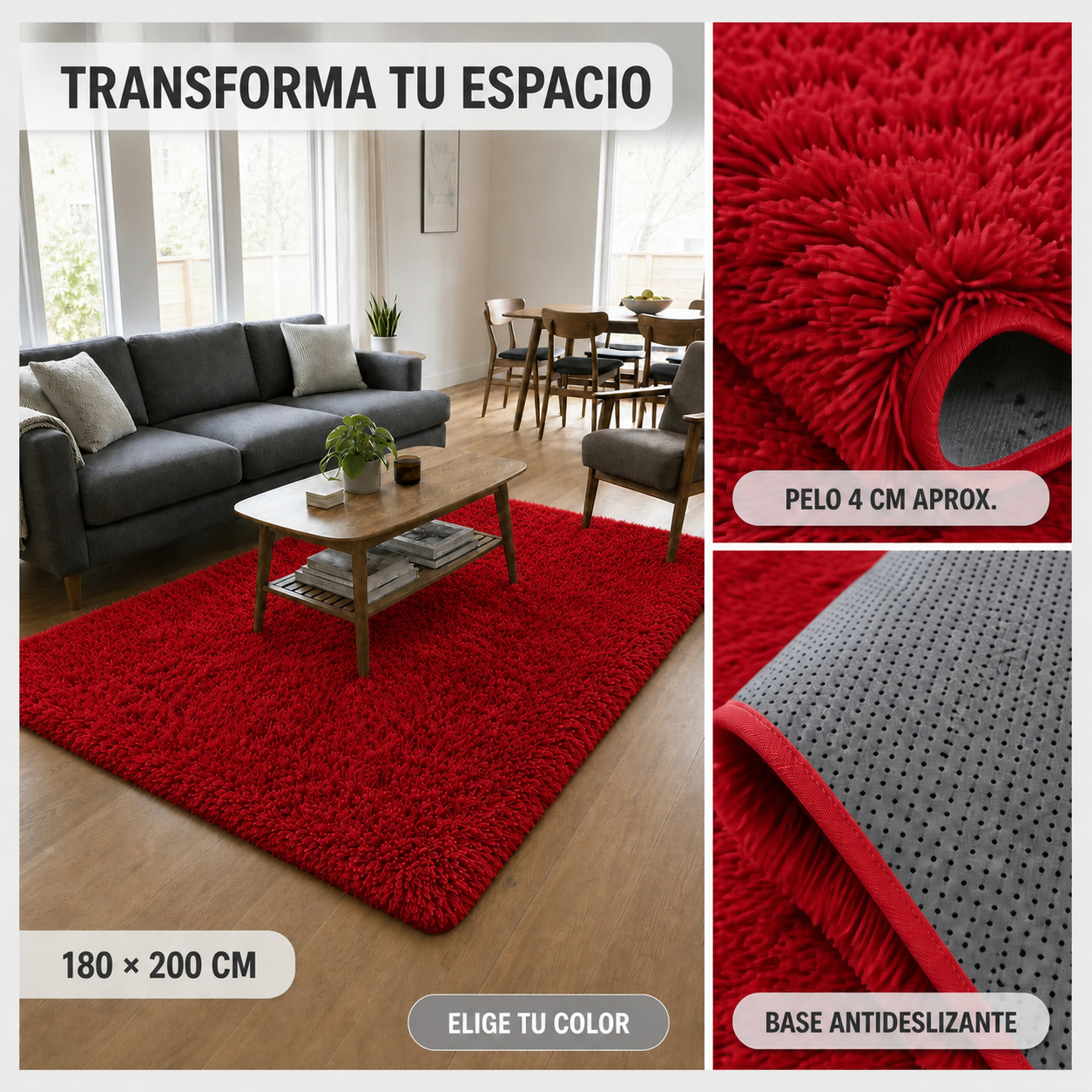 Alfombra Shaggy Pelo Medio 180×200 Antideslizante Modelo 026-5