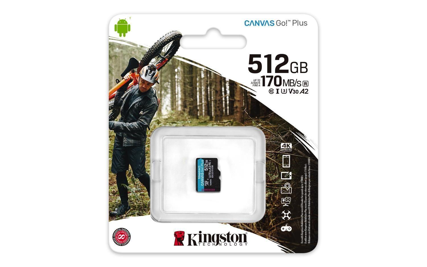 Kingston 512GB microSDXC Canvas Go Plus 170R A2 U3 V30 Single Pack w/o ADP-0
