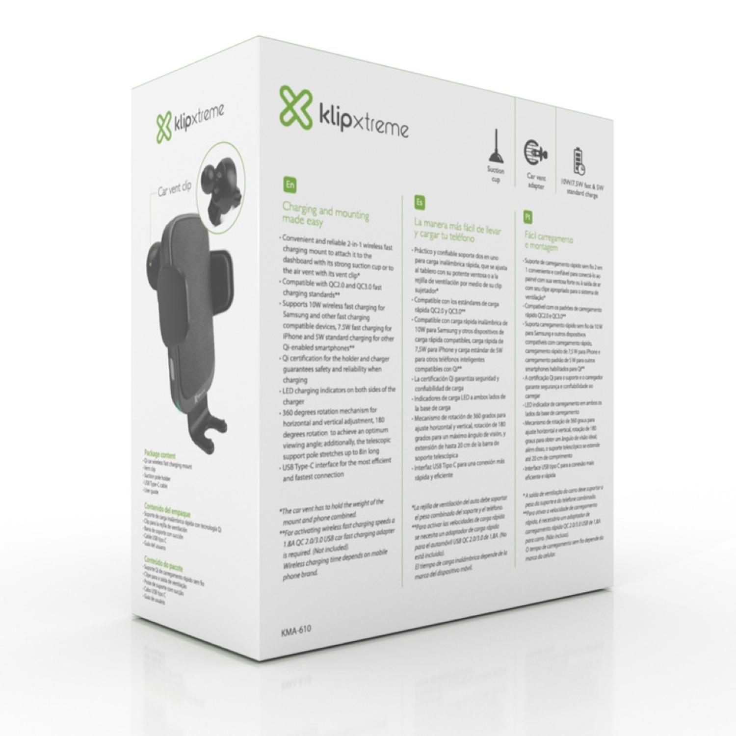 Soporte para Auto Klip Xtreme con Carga Inalambrica Negro-9