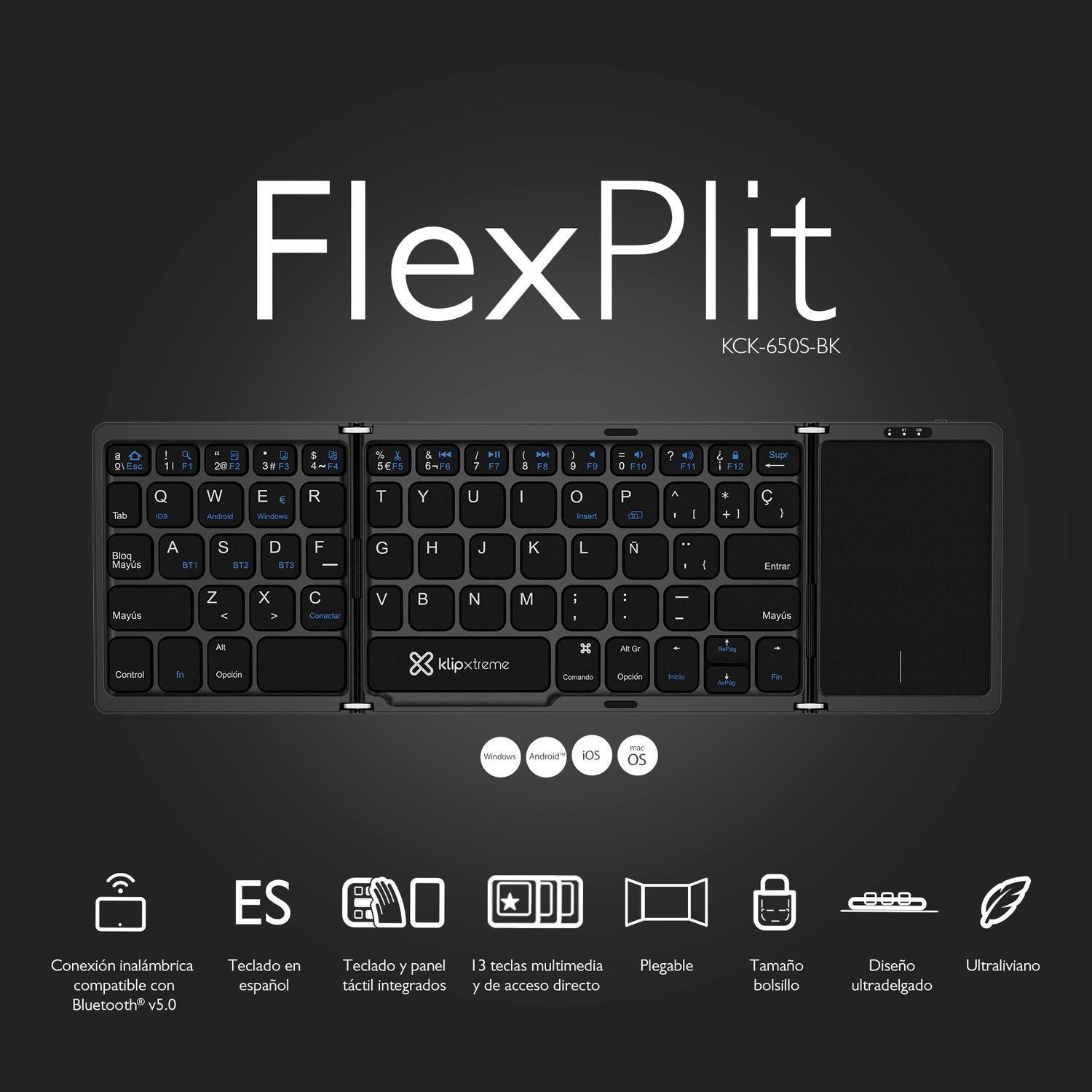 Klipxtreme Combo plegable KCK-650S-BK Bluetooth español - Trackpad intregrado-5