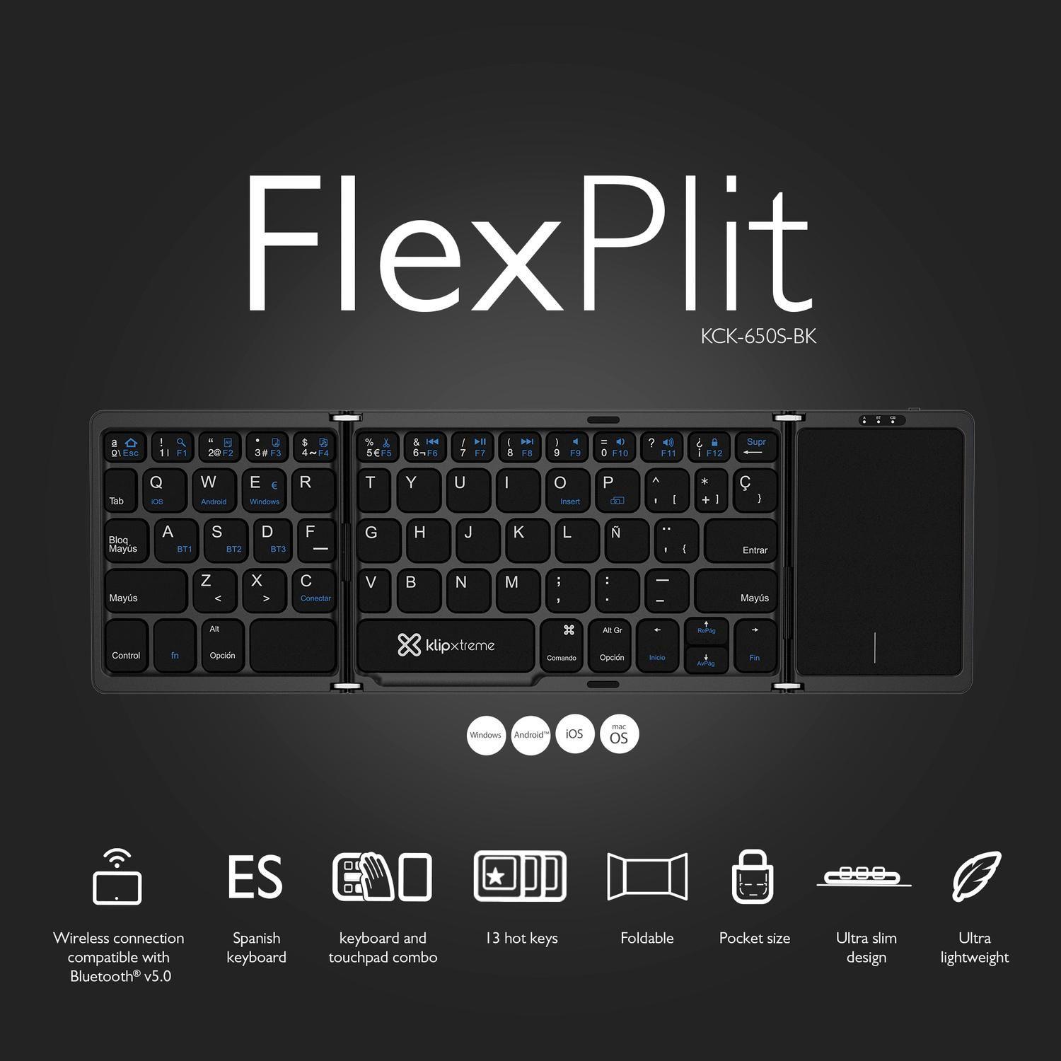 Klipxtreme Combo plegable KCK-650S-BK Bluetooth español - Trackpad intregrado-6