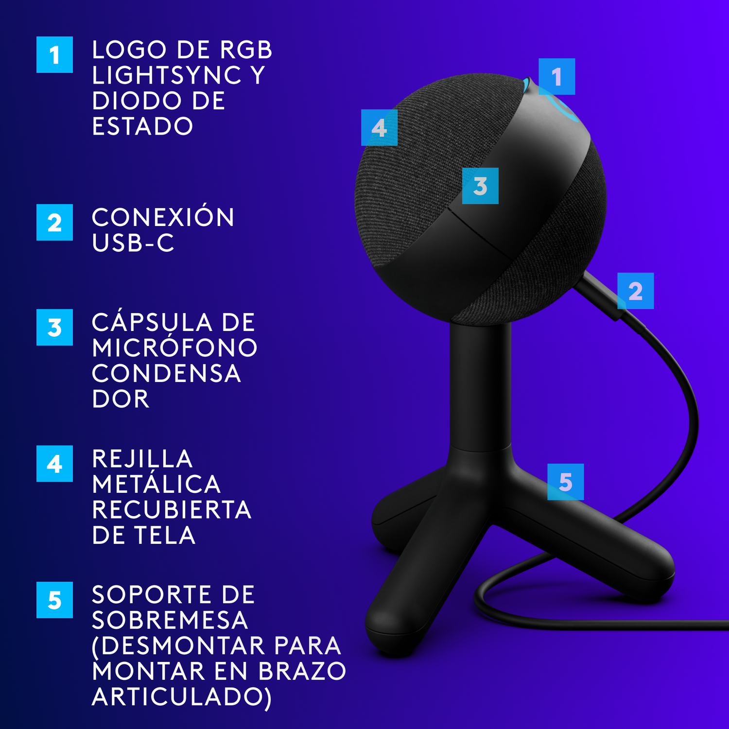 Microfono Logitech Yeti Orb Negro-4