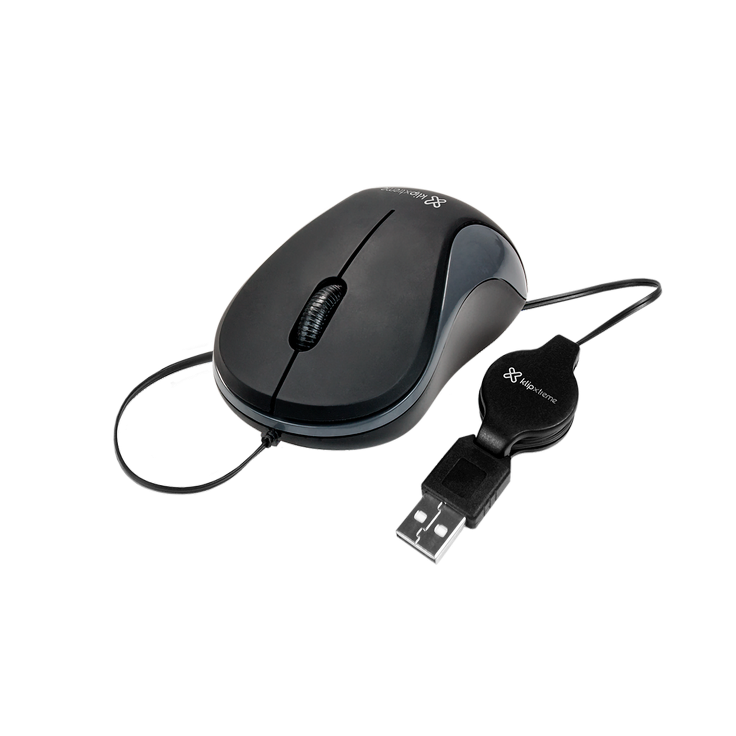 Mouse Retráctil USB c/Cable 1600dpi KlipXtreme KMO-113 Negro-0