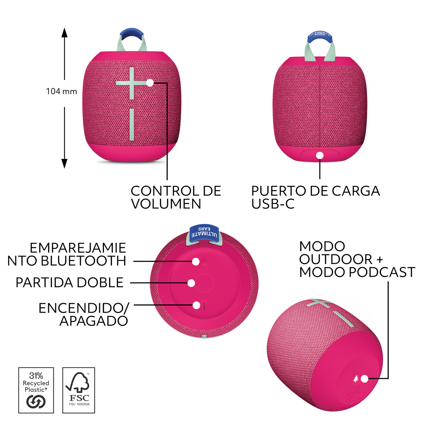 Parlante Bluetooth Logitech UE Wonderboom 4 Rosado-4