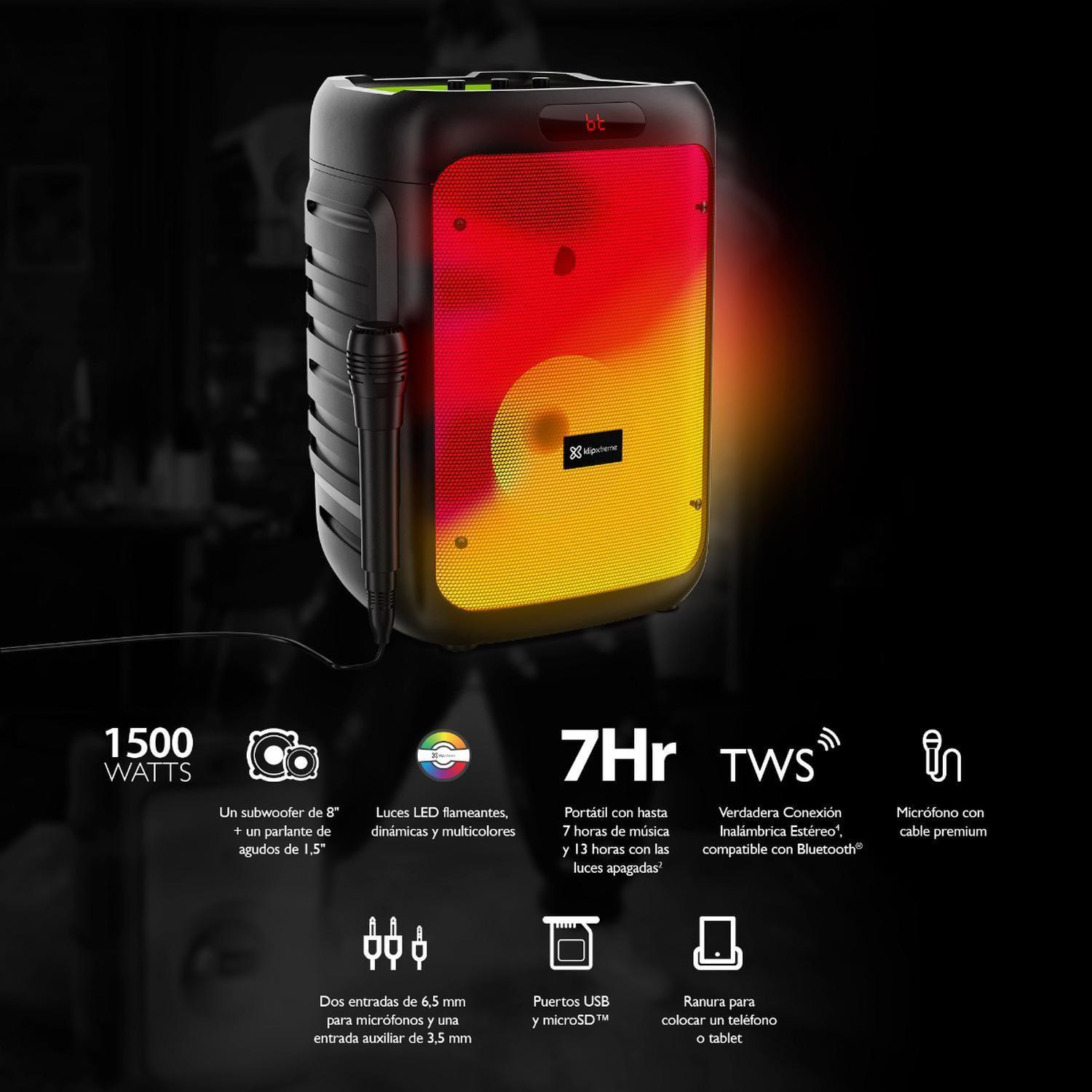 Parlante Karaoke Klip Xtreme BoomFire X 1.500W con Micrófono KLS-652-2
