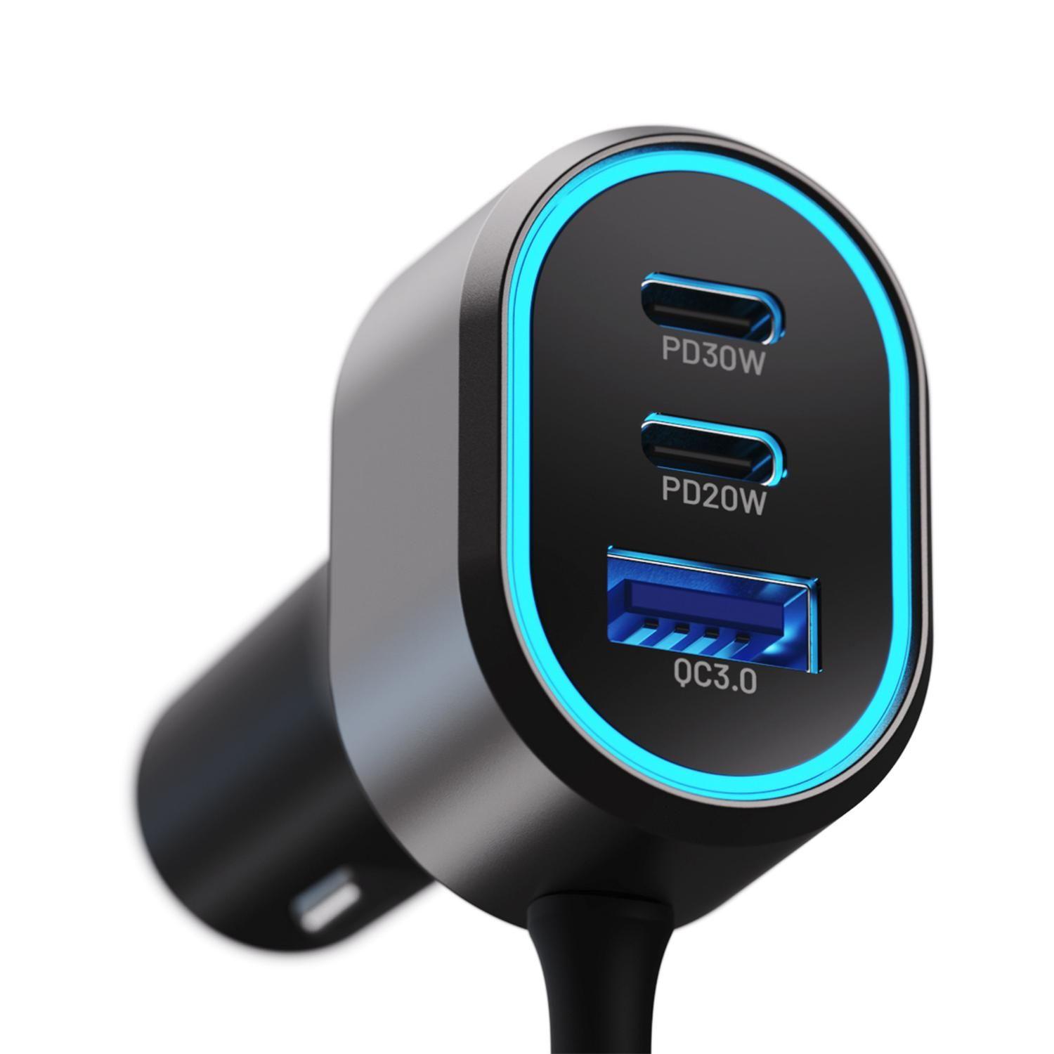 KX Car Charger 100W Max 4xUSB-C PD30W + 2xUSB-A QC 3.0 Extension Cable-3