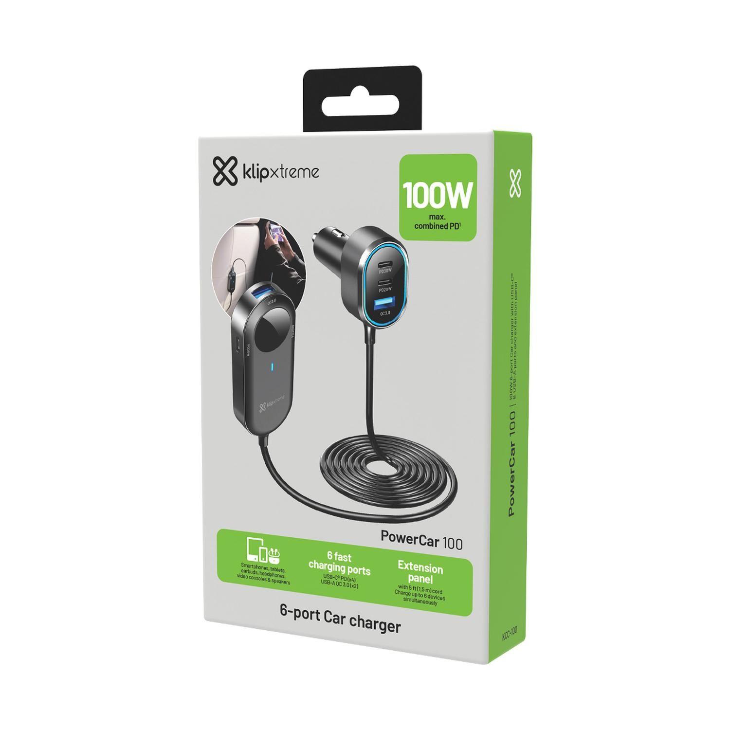 KX Car Charger 100W Max 4xUSB-C PD30W + 2xUSB-A QC 3.0 Extension Cable-7