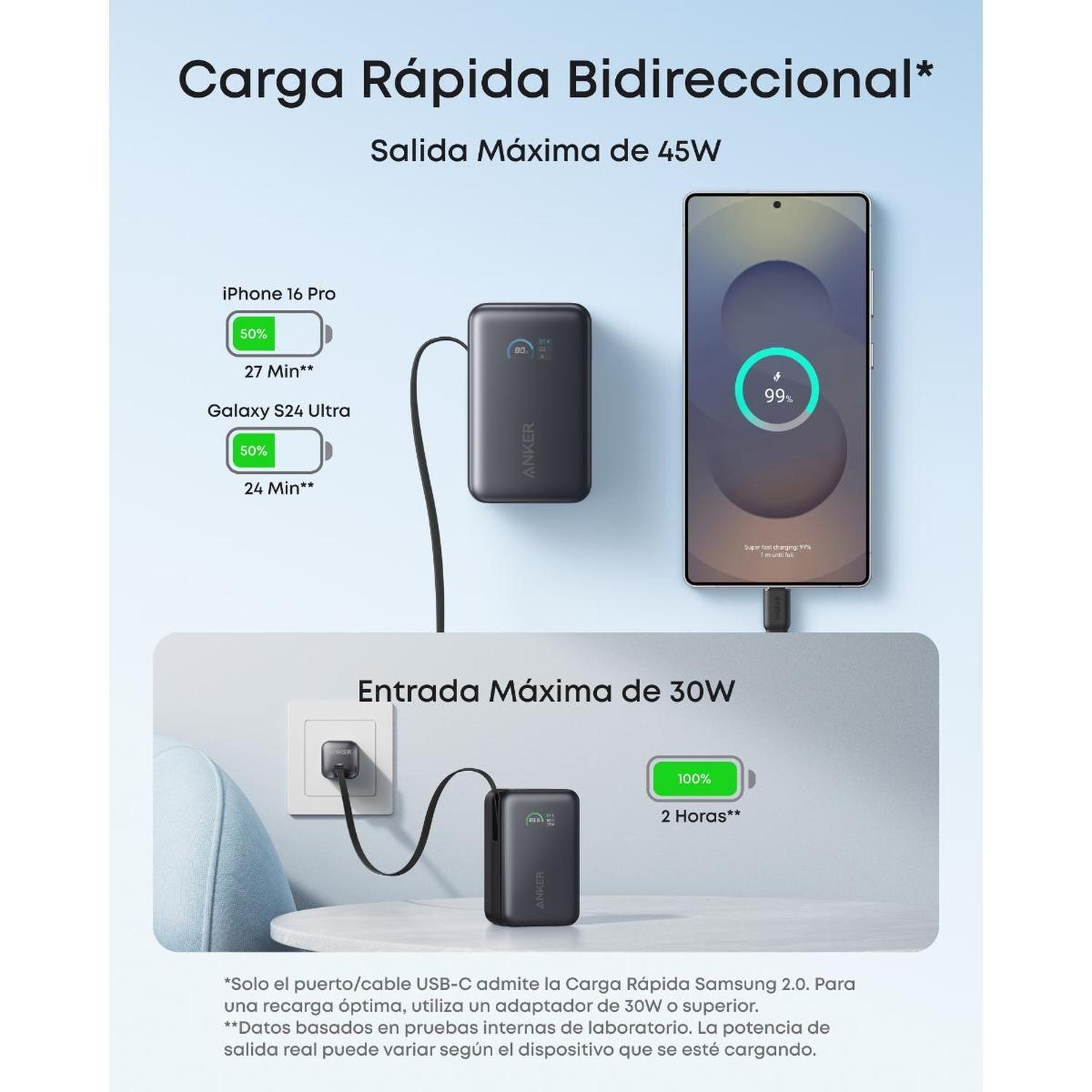 Powerbank Nano Batería Externa Anker 10.000 mAh Carga Ultra Rápida 30W Cable USB-C Negro-4