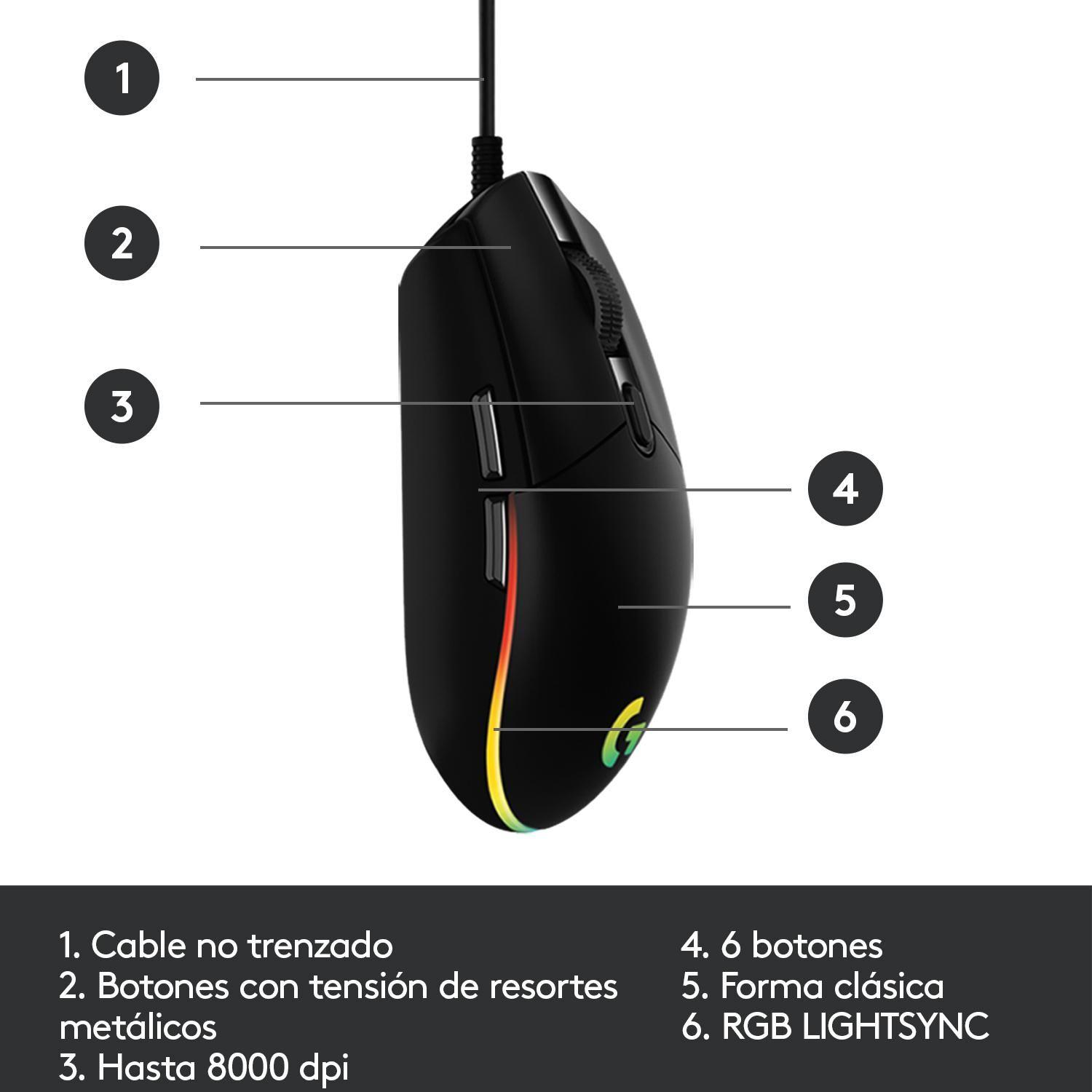 Mouse Gamer Logitech G203 Lightsync Negro-6