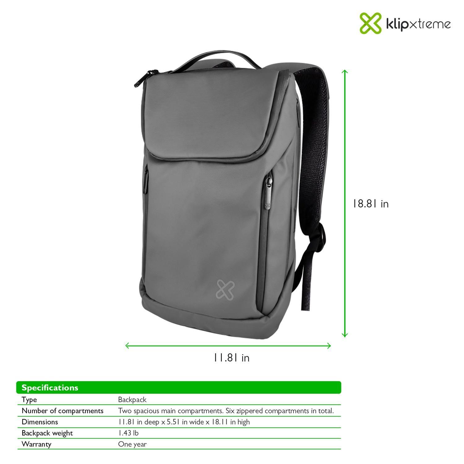 KX Bkpk Portátil KNB-905GR 15.6 puertos USB negros Wtr repelente-5