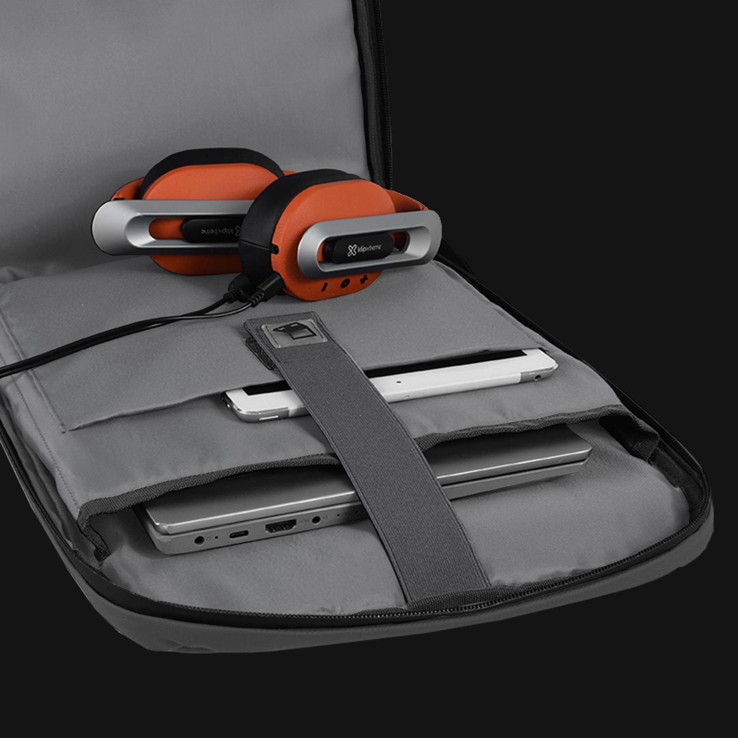 KX Bkpk Portátil KNB-905GR 15.6 puertos USB negros Wtr repelente-6
