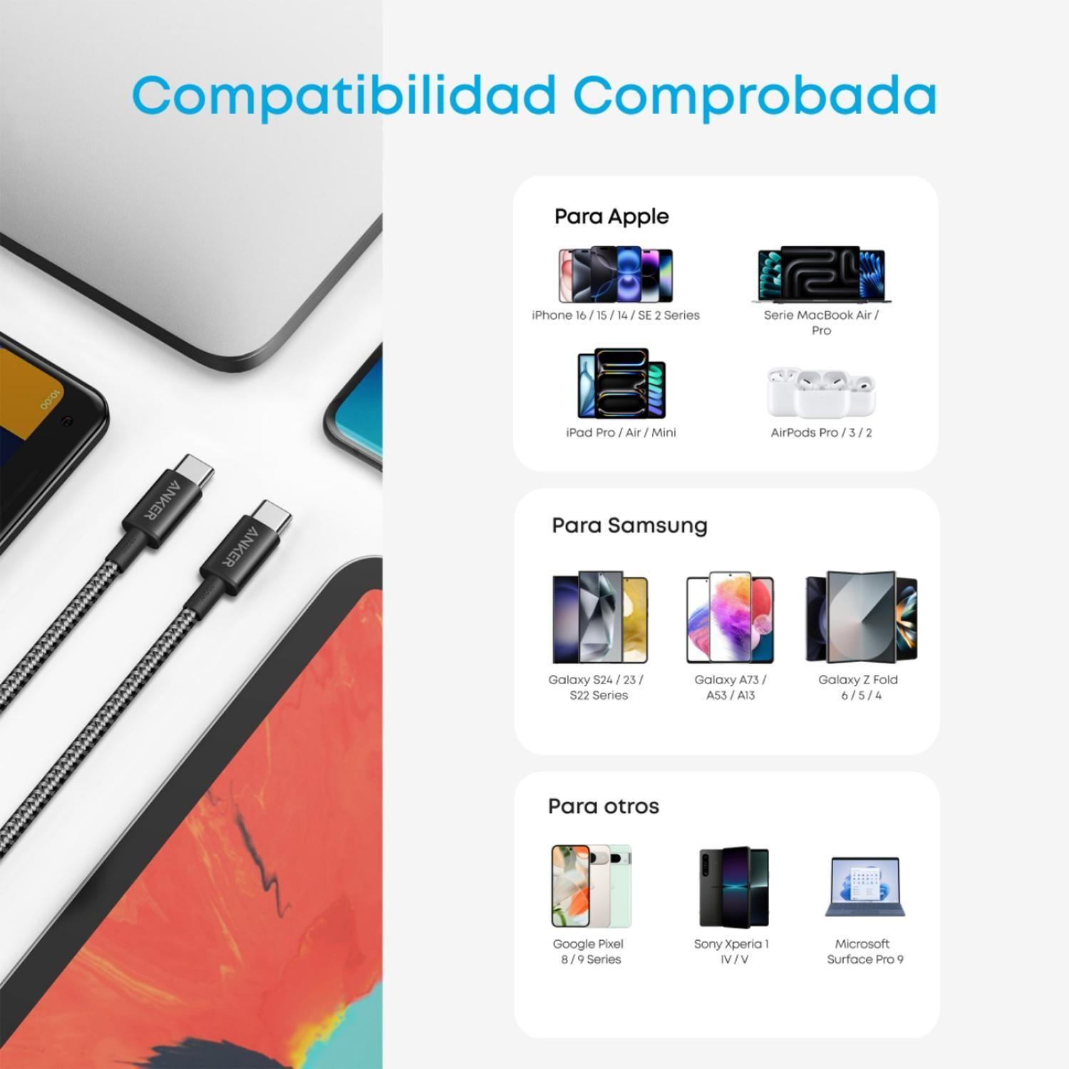 Cable USB-C a USB-C Anker Carga Rápida 60W 2m Negro-4