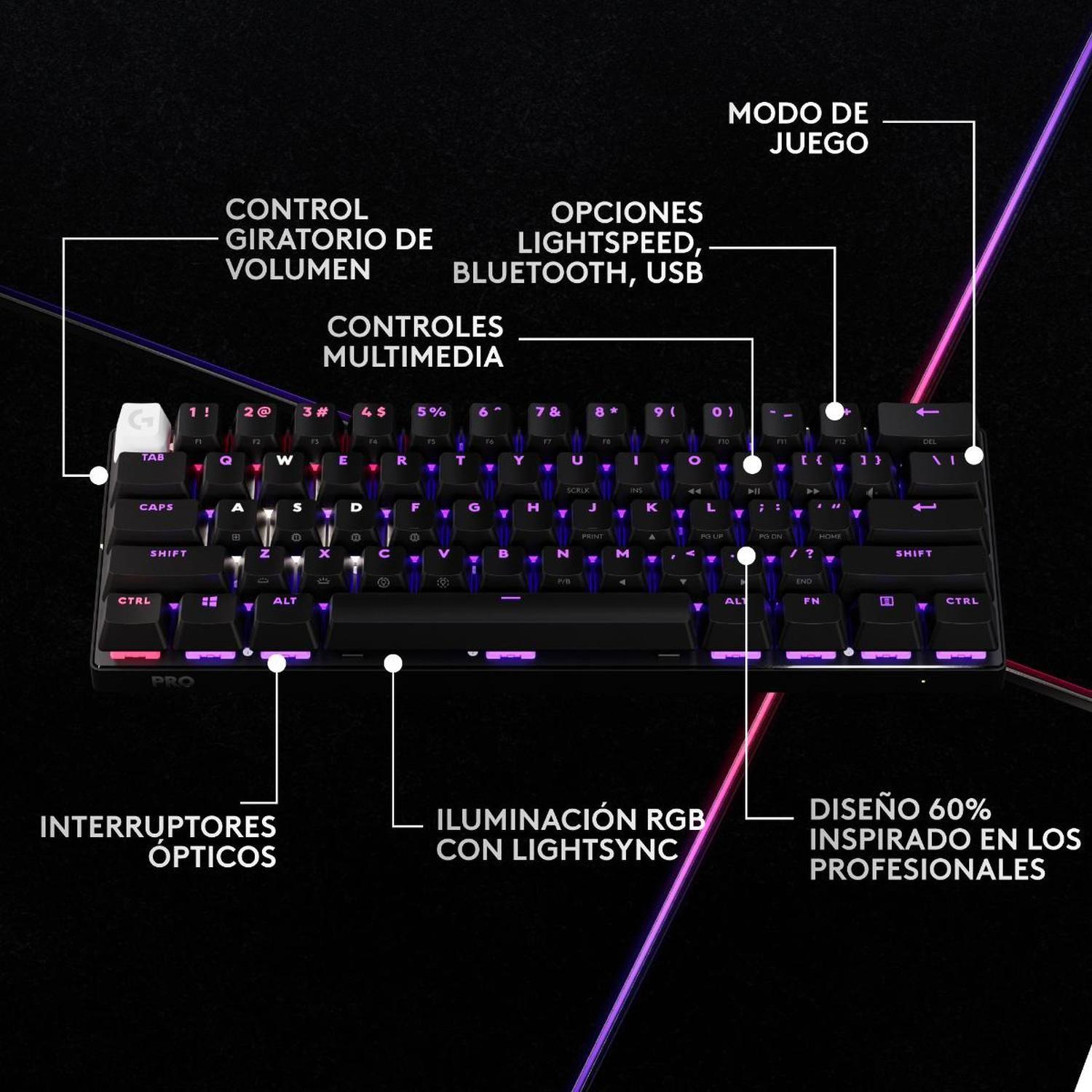 Teclado Gamer Inalambrico Logitech G PRO X60 Tactil Lightspeed Negro Ingles-4