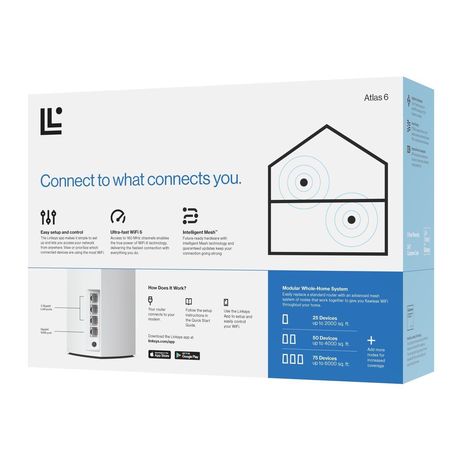 Linksys Atlas 6 MX2002 - Sistema WiFi 6 en malla de doble banda, paquete de 2-3