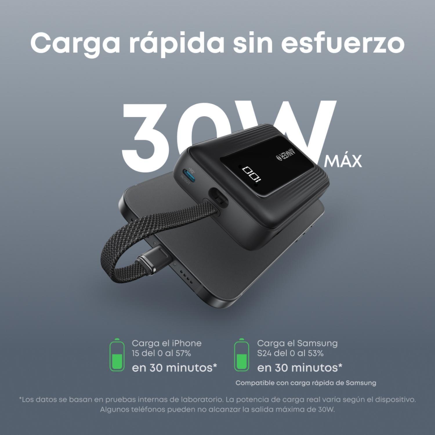 Powerbank Batería Externa Anker 20.000 mAh Carga Rápida 30W Cable USB-C Integrado Negro-1