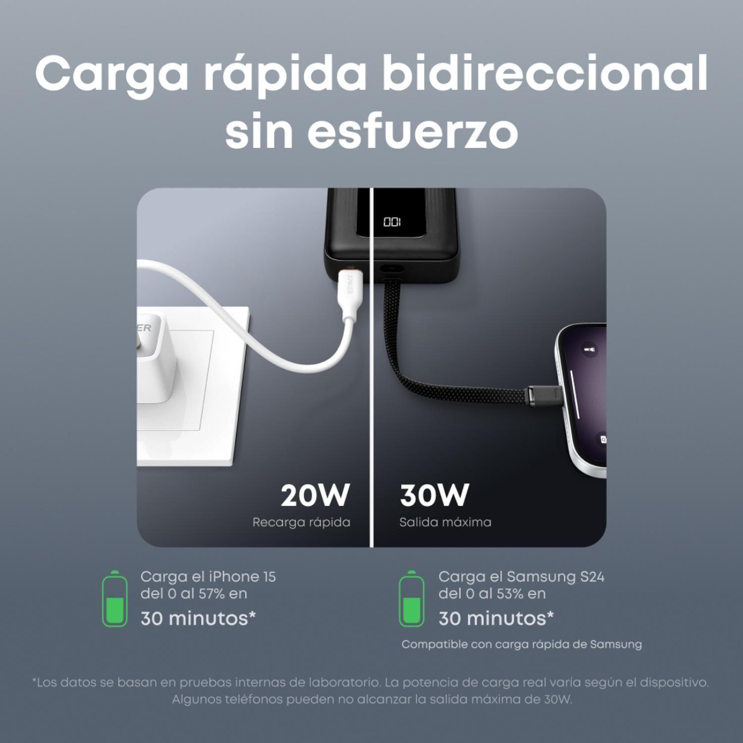 Powerbank Batería Externa Anker 20.000 mAh Carga Rápida 30W Cable USB-C Integrado Negro-4