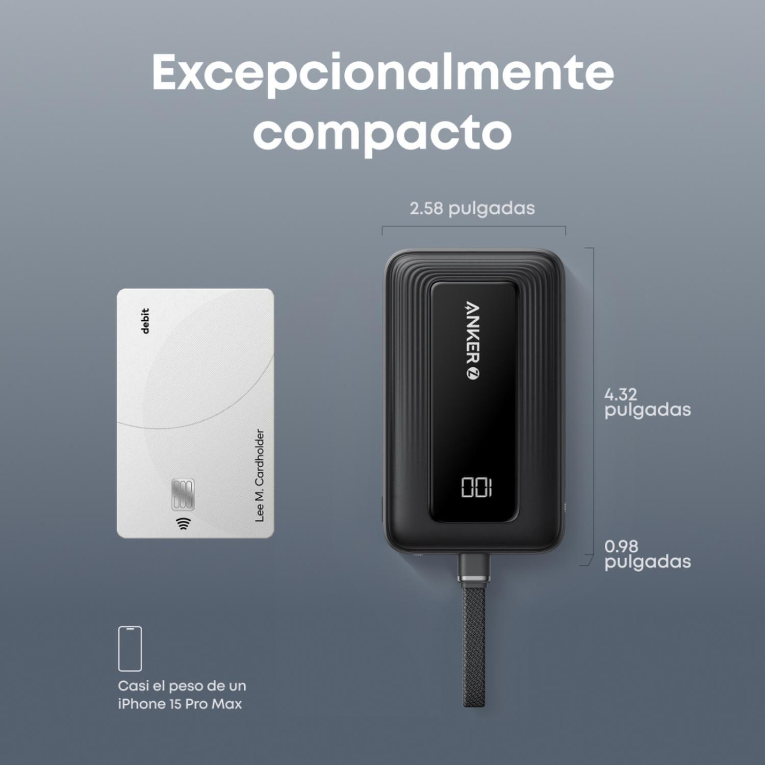 Powerbank Batería Externa Anker 20.000 mAh Carga Rápida 30W Cable USB-C Integrado Negro-5