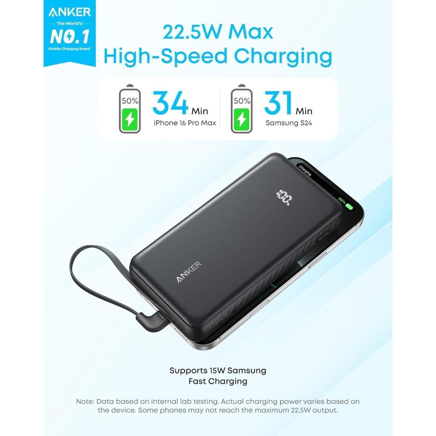 Powerbank Batería Externa Anker 20.000 mAh 22,5W Cable USB-C Integrado Negro-1