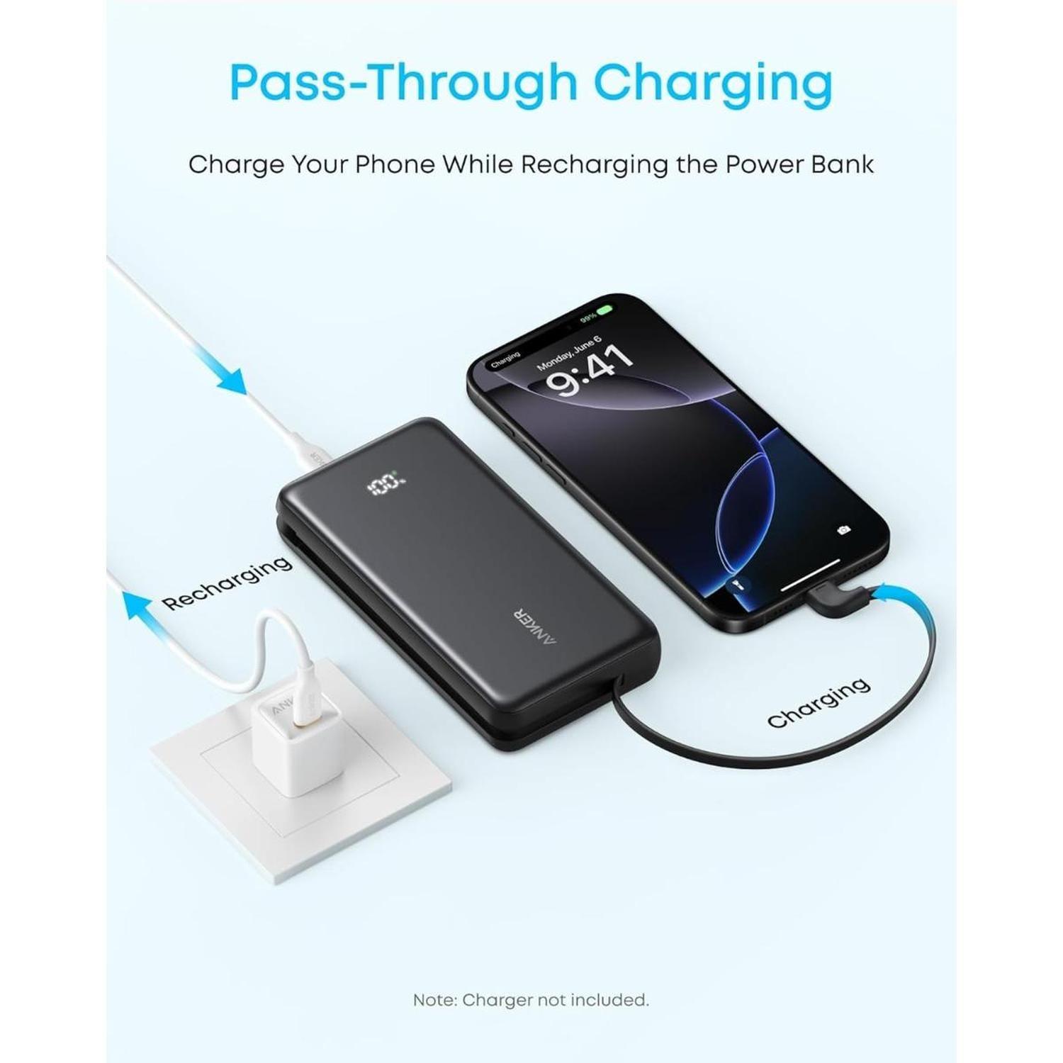 Powerbank Batería Externa Anker 20.000 mAh 22,5W Cable USB-C Integrado Negro-2
