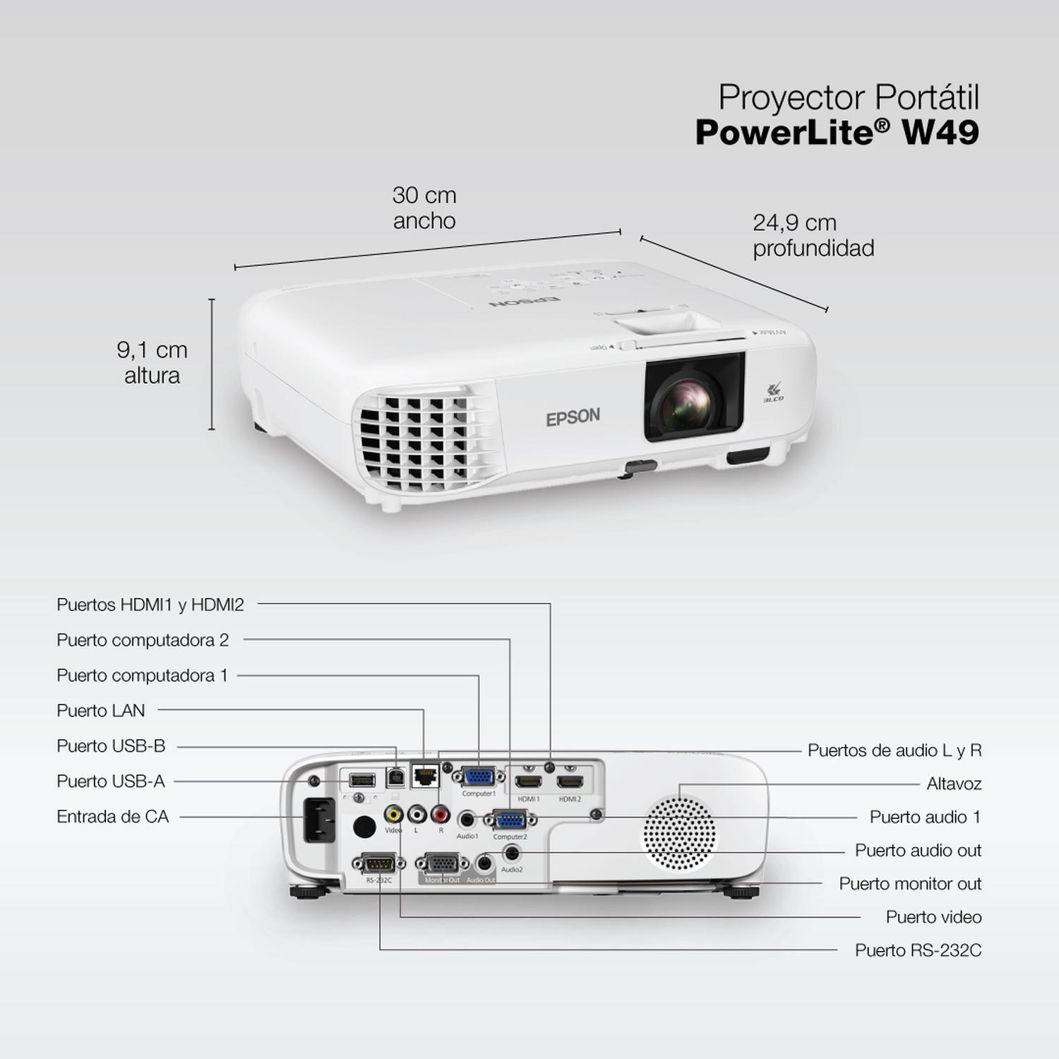 Proyector Epson PowerLite W49 3LCD WXGA 3800 lúmenes-7