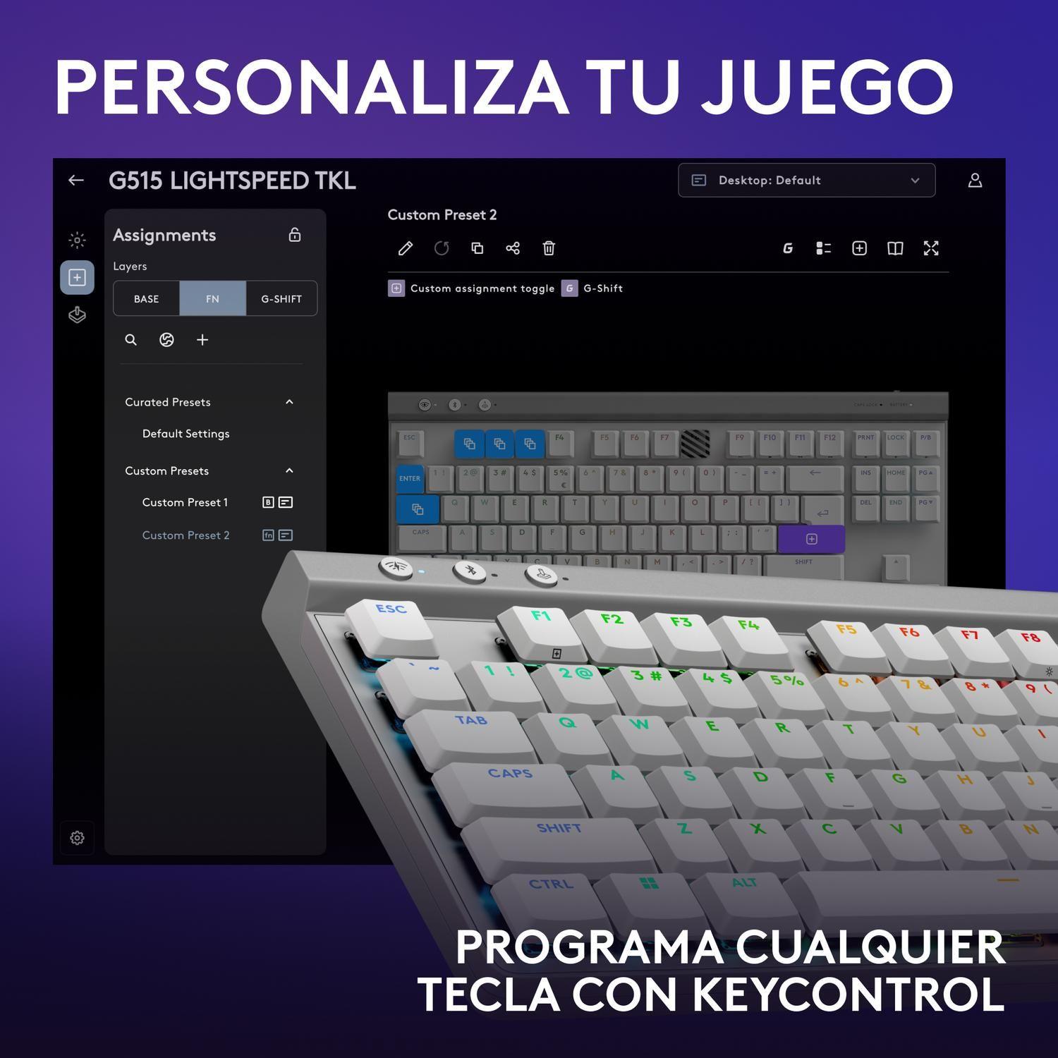 Teclado Gamer Inalambrico Logitech G515 Lightspeed TKL Blanco Ingles-6