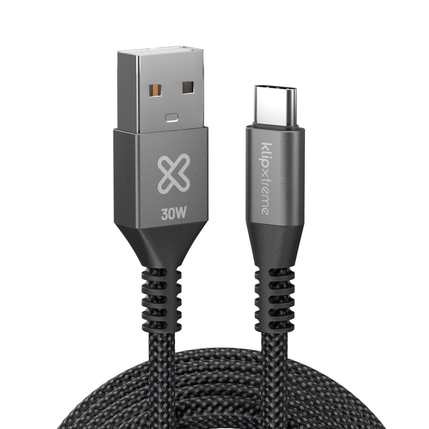 Klip Xtreme Cable Trenzado USB-A USB-C PowerGo 050 30W 3m-3