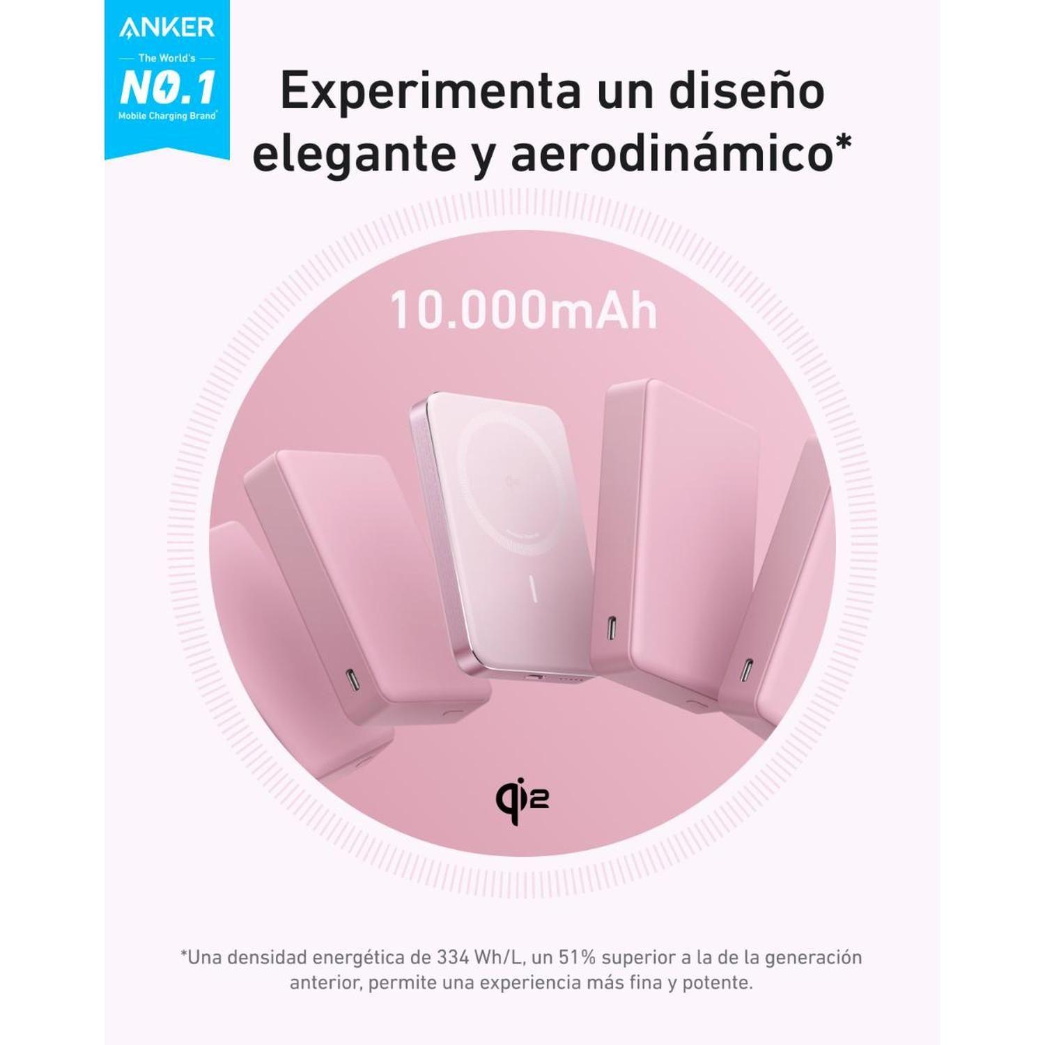 Powerbank Magnética Slim Batería Externa MagGo Anker 10.000 mAh Qi2 Wireless Rosa-1