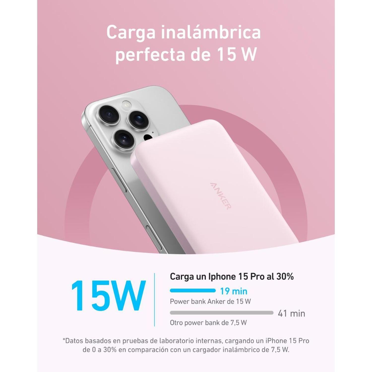 Powerbank Magnética Slim Batería Externa MagGo Anker 10.000 mAh Qi2 Wireless Rosa-3