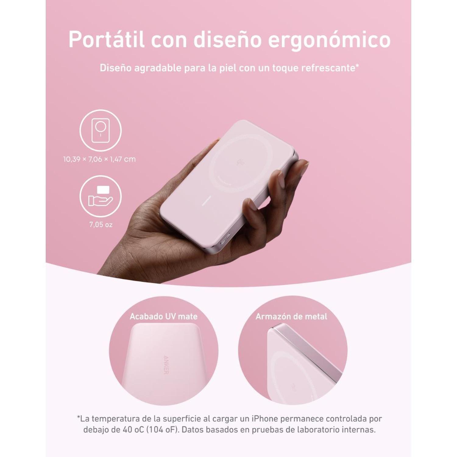 Powerbank Magnética Slim Batería Externa MagGo Anker 10.000 mAh Qi2 Wireless Rosa-4