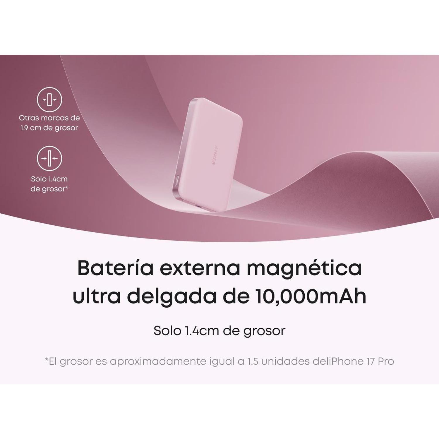 Powerbank Magnética Slim Batería Externa MagGo Anker 10.000 mAh Qi2 Wireless Rosa-7