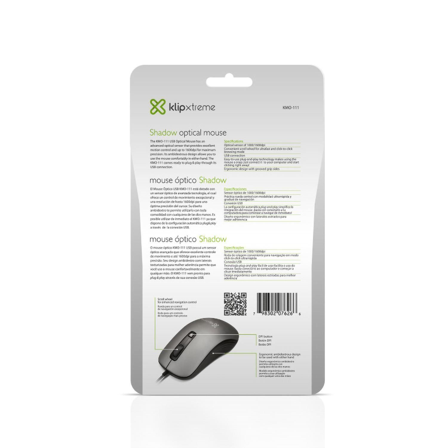 Mouse Optico USB c/Cable KlipXtreme KMO-111 Gris-10
